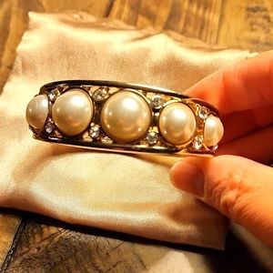 Antique 6 Stone Pearl and Diamond Gold Bracelet